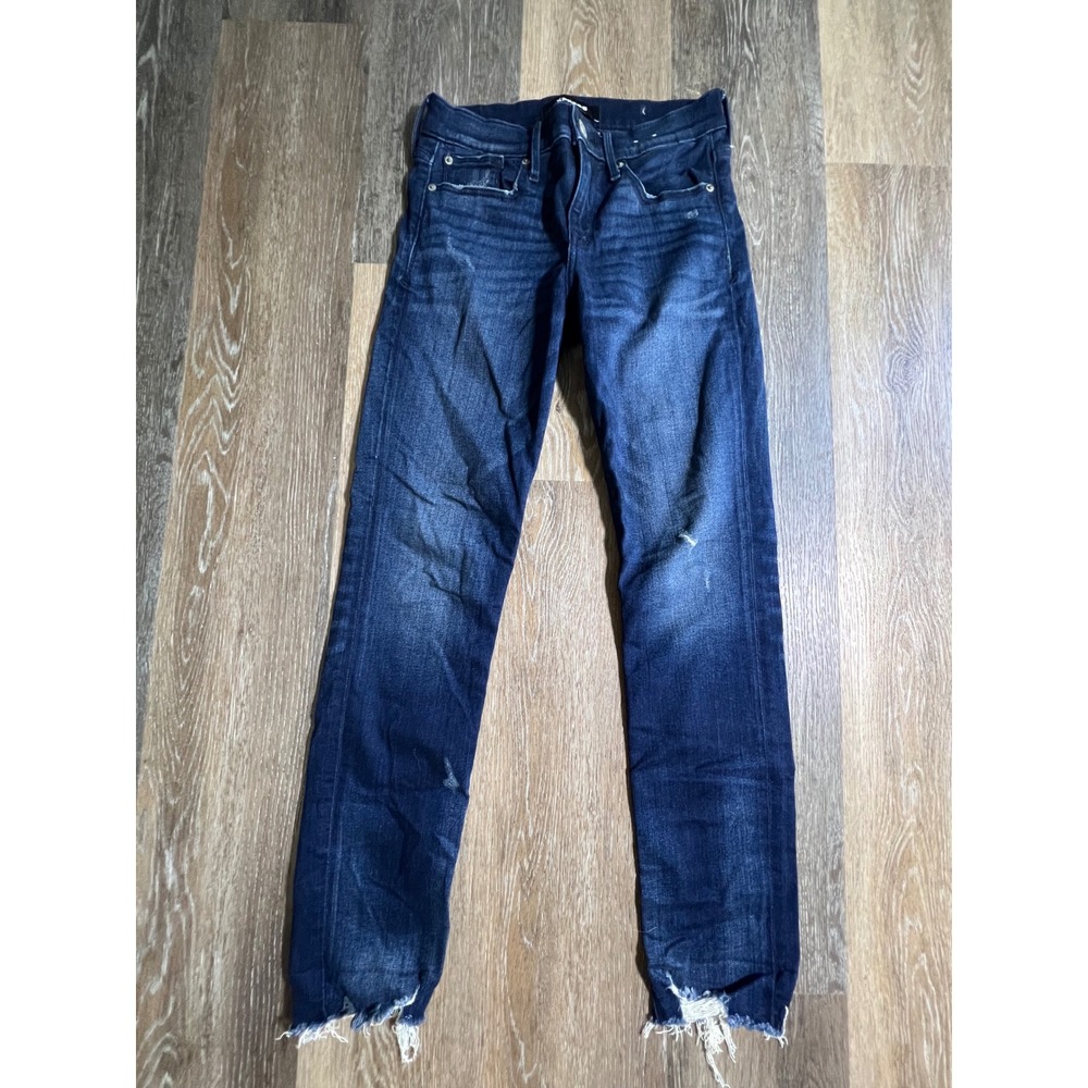 Express Cropped Skinny Jeans Women 4 Blue Good Distressed Raw Hem Mid Rise